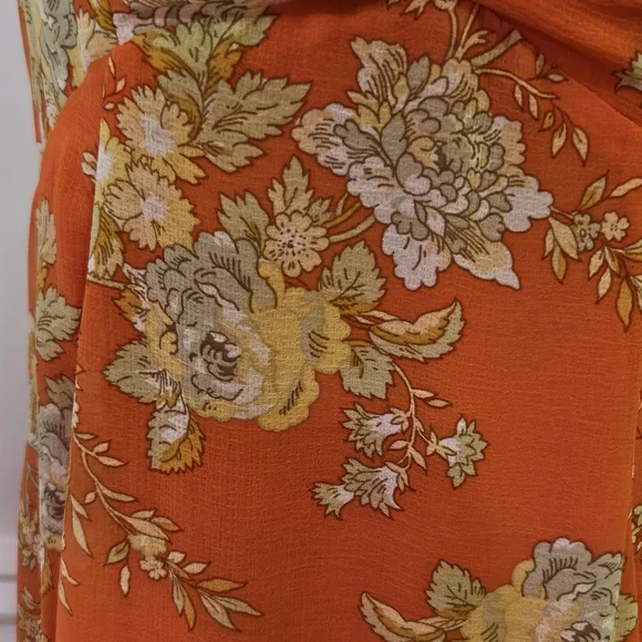 Urban Outfitters Orange/Yellow MultiColor Floral Strappy Ruffle Maxi Dress,Large - Picture 11 of 16